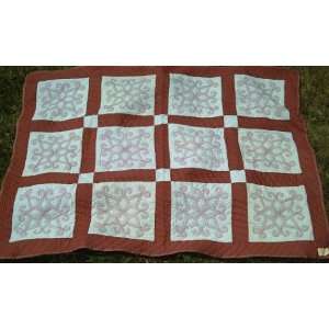  Embroidered Quilt in Rose and White
