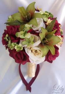 17pcs Wedding Bridal Bouquet Set Decoration Package Silk Flowers GREEN 