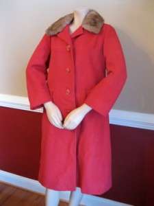 RED Mink Collar Ladies 60s VTG Coat CASHMERE MAD MEN!