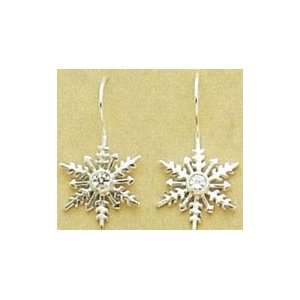 Cubic Zirconia CZ Snowflake Sterling Silver Earrings on French Wire, 7 