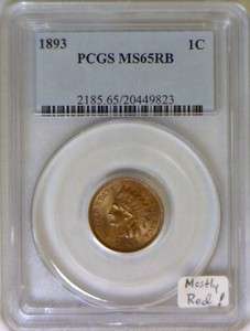 1893 Indian Cent PCGS MS 65 RB Mostly Red  