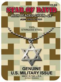 GI JEWELRY, U.S. Military JUDAICA STAR OF DAVID Necklace  
