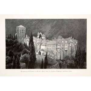  1910 Print Monastery Hilendar Mount Athos Serbian Orthodox 