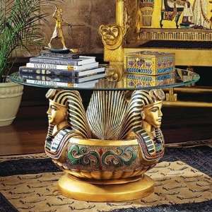   Heads of Tutankhamen Sculptural Glass Topped Table: Home & Kitchen