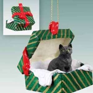  Shorthaired Black Cat in a Box Christmas Ornament