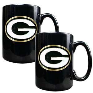 Green Bay Packers 2pc Black Ceramic Mug Set  Kitchen 