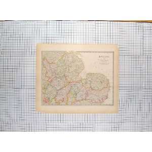   WALKER ANTIQUE MAP 1830 ENGLAND NORFOL SUFFOLK BEDFORD