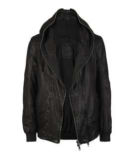 Tannin Leather Hooded Jacket, Men, Leathers, AllSaints Spitalfields
