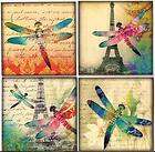Vintage inspired dragonfly Eiffel Tower note cards set of 8 with fancy 