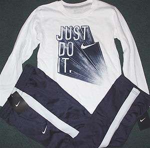 NWT Nike Boys 7 Navy/White Long Sleeve Just Do It Pants Set 7  