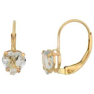  10k Gold Leverback Heart Earrings w/ 6mm March Birthstone 