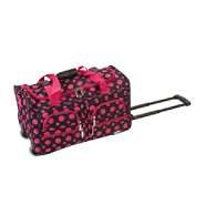 Rockland Fox Luggage 22 ROLLING DUFFLE BAG, BLACK/PINK DOT at  