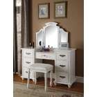 Acme Torian 3 pc white finish wood make up dressing table vanity set 