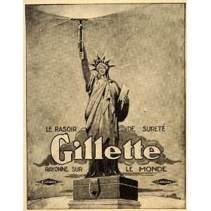  1920 Ad French Statue Liberty Gillette Razors Shaving 