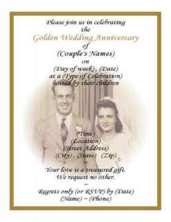60) 50th GOLDEN WEDDING ANNIVERSARY PHOTO INVITATIONS  