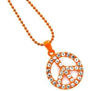  Orange Crystal Peace Sign Pendant Necklace: Jewelry