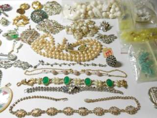 Vintage Jewelry Parts Repair Lot G   Rhinestone Earrings Necklace 