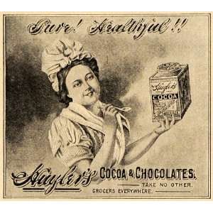  1899 Ad Huylers Cocoa Chocolates Tin Healthful Maid 