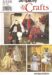 SIMPLICITY 9336 Stuffed Bunny & Cat Dolls PATTERN  