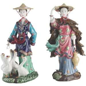 Woman with Geese and Water Bearer Collectible Porcelain Sculptures 