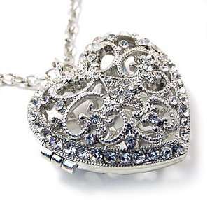  Silvertone Crystal Heart Locket Necklace Fashion Jewelry Jewelry