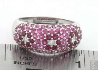 14K WHITE GOLD 3.09CTW DIAMOND/RUBY FLOWER CLUSTER COCKTAIL RING SIZE 