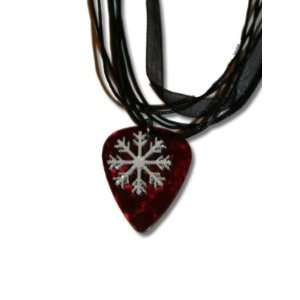  Snowflake on Red   Guitar Pick Necklace Anne Jackson 