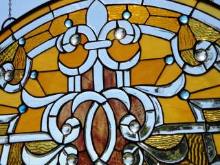GOLD CELTIC FLEUR DE LIS ARCH Stained Glass Window Panel AC 16  