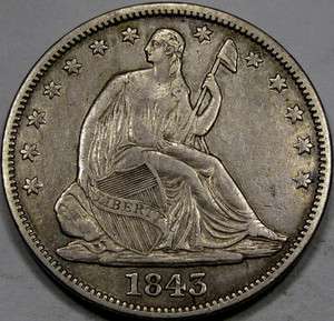 1843 Seated Liberty Half Nice EF++ with Pleasing Antique Grey Toning 