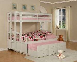 Powell May Twin Over Full Size Kids Childrens Bunk Bed with Trundle 