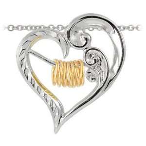  Ring Diamond Cut Heart Pendant with 18 Inch Silver Cable Chain .925