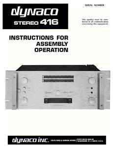 DYNACO STEREO 416 AMPLIFIER ASSEMBLY MANUAL 40 pages  