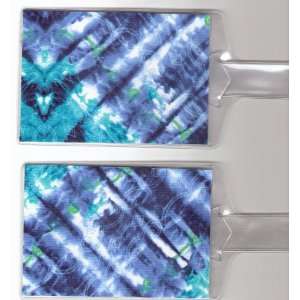   Luggage Tags Made with Teal Blue Tie Dye Burst Fabric 