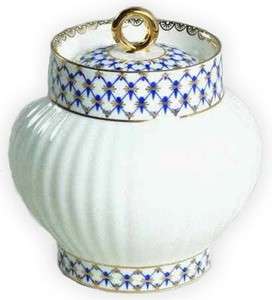 Lomonosov Porcelain Cobalt Net Bone China Sugar Bowl !  