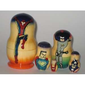Superheroes * Spider man, Bat man, Superman Russian Nesting Doll 5 Pc 
