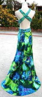 NWT NIGHT WAY $170 GREEN / MULTI Party Formal Gown 12  