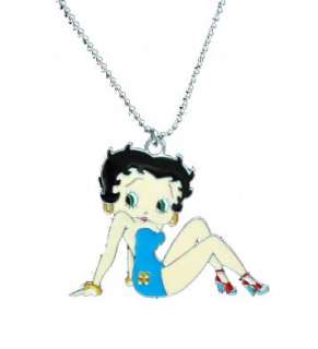 Sexy Sitting Betty Boop in Heels Blue Chained Necklace  