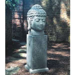  Campania Temple Buddha Head Garden Statue, Aged Limestone 