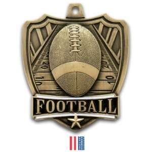 Hasty Awards 2.5 Shield Custom Football Medals GOLD MEDAL/FLAG RIBBON 