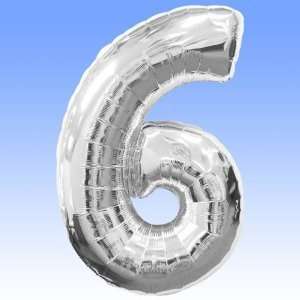  Silver Foil Number Balloon 6 Six   34 
