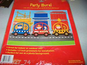 Birthday Party RESCUE VEHICLES Plastic WALL MURAL  