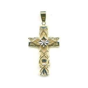  14k Two Tone White and Yellow Gold Cross Pendant Jewelry