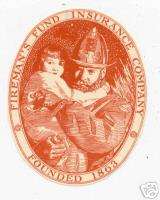 1920s Firemans Fund Insurance Label Fireman & Child  