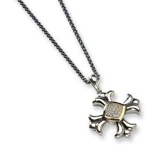   Silver w/14k 1/10ct. Diamond Maltese Cross 18in Necklace Jewelry