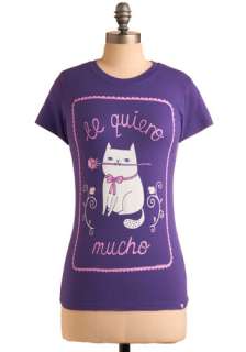 This Meows Forever Tee   Purple, Pink, White, Print with Animals 