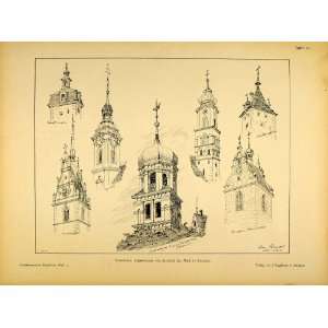  1896 Print Towers Church Steeples Spires Architecture 