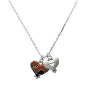   Enamel Cheetah Print Heart and Silver Heart Charm Necklace: Jewelry