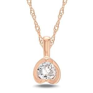 10K Pink Gold 1/4 CT TDW Round Diamond Fashion Pendant With Chain (G H 
