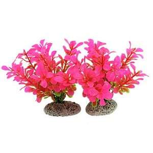   Shocking Pink Leaves 4 High Plastic Plant Ornament for Fish Tank Pet