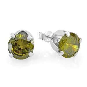   : Peridot Round Green CZ Sterling Silver 7 mm Stud Earrings: Jewelry